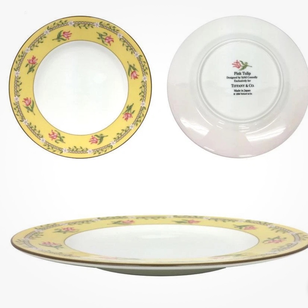 Tiffany & Co. (Yellow and White) Pink tulips Dinnerware 2 Set Plates